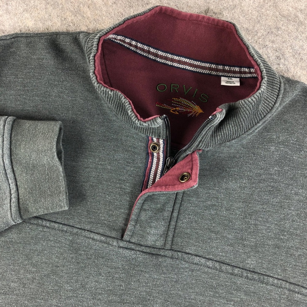 Orvis Men's XXL Gray Quarter Zip Pullover Sweatshirt Fly Fishing Logo Outdoor